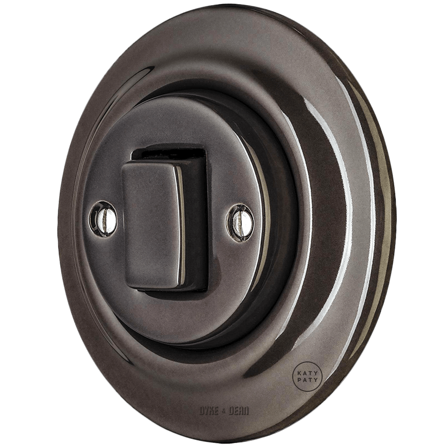 PORCELAIN WALL LIGHT SWITCH BROWN FAT BUTTON - DYKE & DEAN