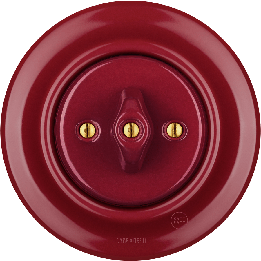 PORCELAIN WALL LIGHT SWITCH BURGUNDY ROTARY - DYKE & DEAN