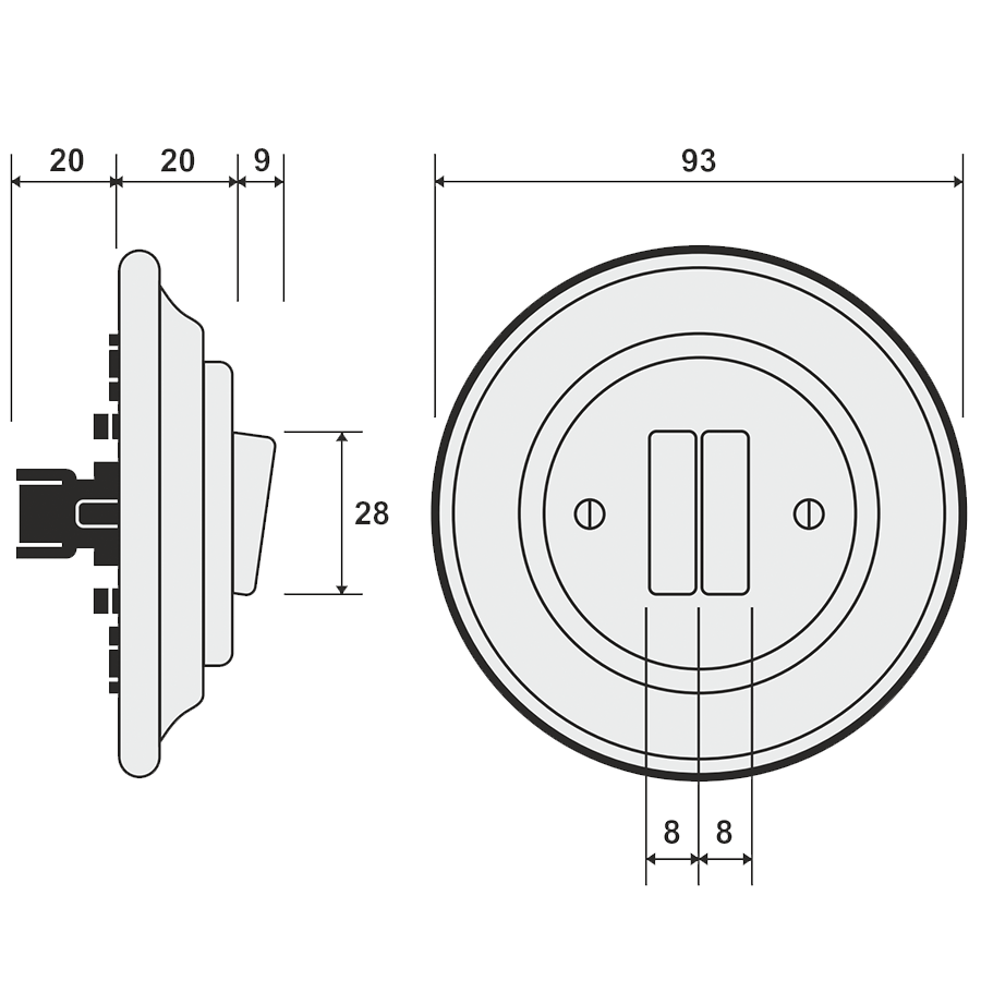 PORCELAIN WALL LIGHT SWITCH CAPPUCCINO DOUBLE - DYKE & DEAN