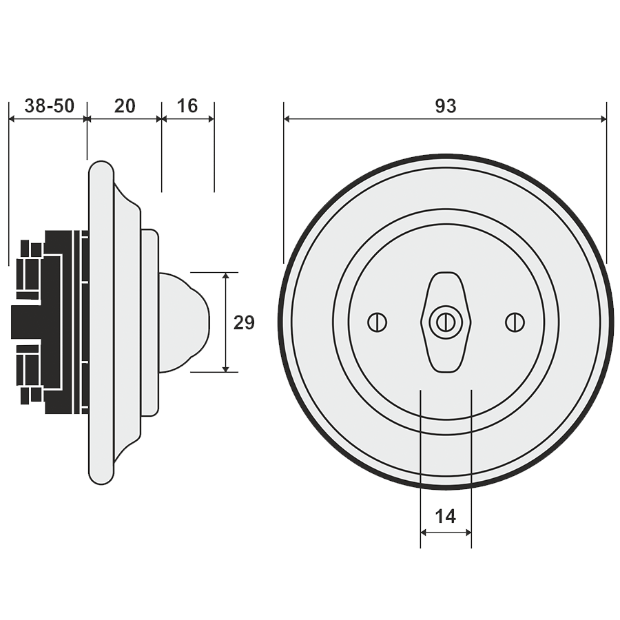 PORCELAIN WALL LIGHT SWITCH CAPPUCCINO ROTARY - DYKE & DEAN