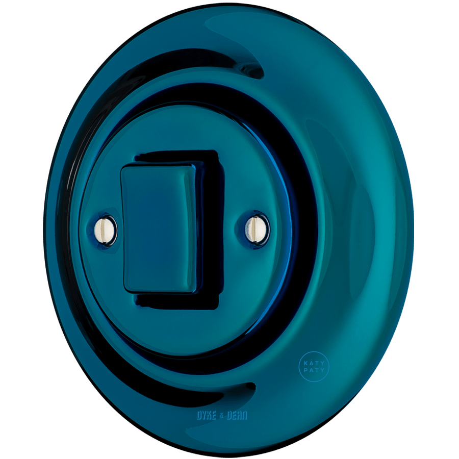 PORCELAIN WALL LIGHT SWITCH DARK BLUE FAT BUTTON - DYKE & DEAN