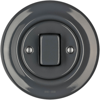 PORCELAIN WALL LIGHT SWITCH DARK GREY FAT BUTTON - DYKE & DEAN