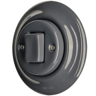 PORCELAIN WALL LIGHT SWITCH DARK GREY FAT BUTTON - DYKE & DEAN