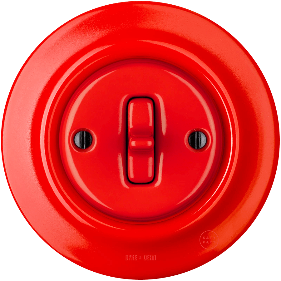 PORCELAIN WALL LIGHT SWITCH RED TOGGLE - DYKE & DEAN