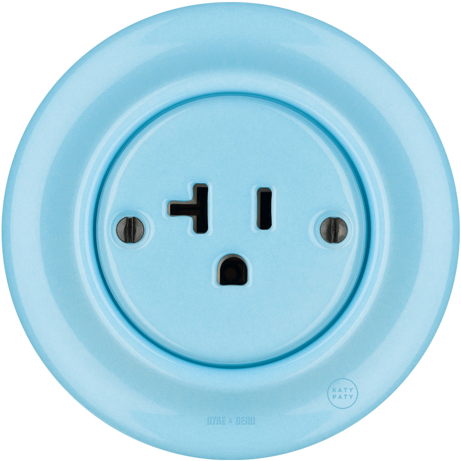 PORCELAIN WALL SOCKET PASTEL BLUE USA 20 AMP - DYKE & DEAN