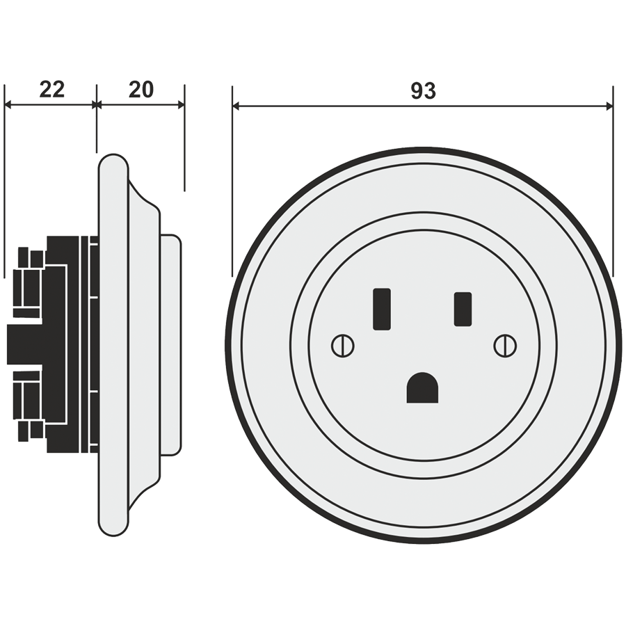 PORCELAIN WALL SOCKET SALMON USA 15 AMP - DYKE & DEAN