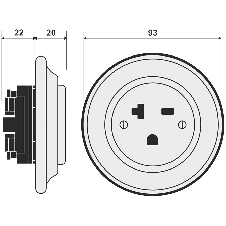 PORCELAIN WALL SOCKET SALMON USA 20 AMP - DYKE & DEAN