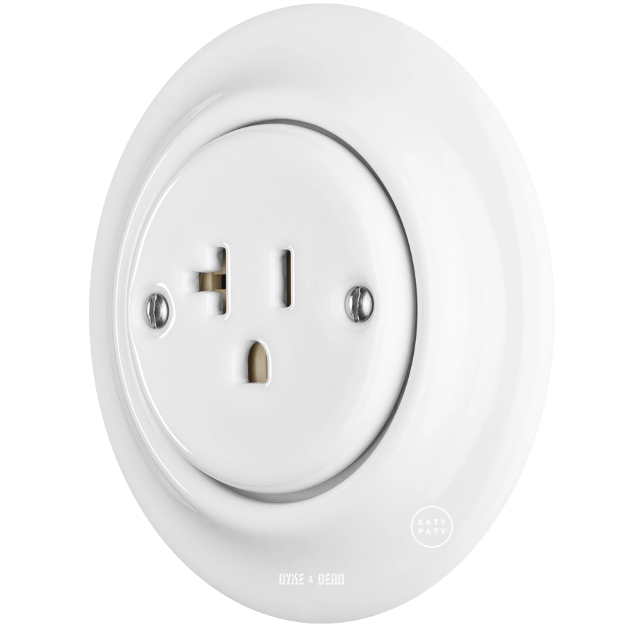 PORCELAIN WALL SOCKET USA WHITE 20 AMP - DYKE & DEAN