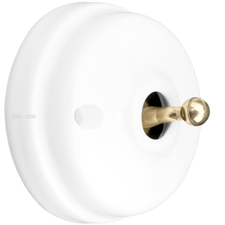 WHITE CERAMIC 2 WAY TOGGLE WALL SWITCH BRASS - DYKE & DEAN