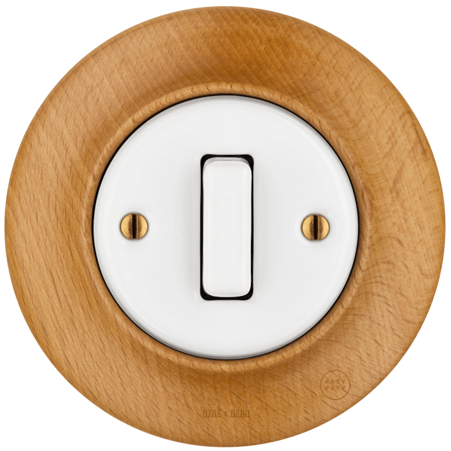 WOODEN PORCELAIN WALL LIGHT SWITCH FAGUS SLIM BUTTON - DYKE & DEAN