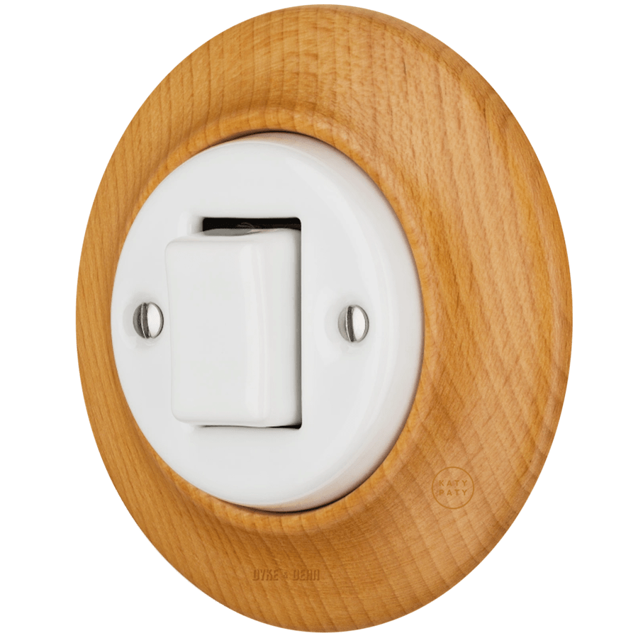 WOODEN PORCELAIN WALL LIGHT SWITCH FUGAS FAT BUTTON - DYKE & DEAN