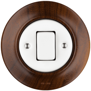 WOODEN PORCELAIN WALL LIGHT SWITCH NUCLEUS FAT BUTTON - DYKE & DEAN