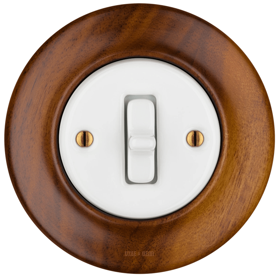 WOODEN PORCELAIN WALL LIGHT SWITCH NUCMAG TOGGLE - DYKE & DEAN