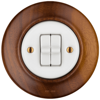 WOODEN PORCELAIN WALL LIGHT SWITCH NUTMAG 2 TOGGLE - DYKE & DEAN