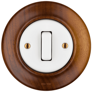 WOODEN PORCELAIN WALL LIGHT SWITCH NUTMAG SLIM BUTTON - DYKE & DEAN