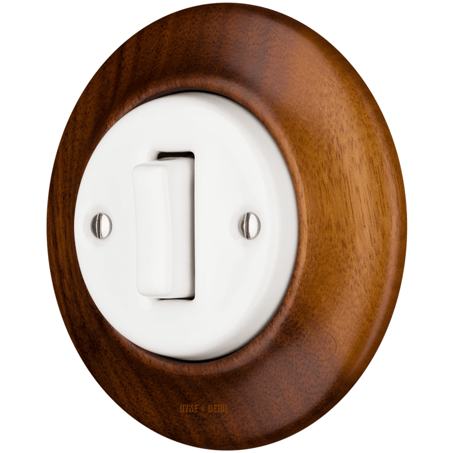 WOODEN PORCELAIN WALL LIGHT SWITCH NUTMAG SLIM BUTTON - DYKE & DEAN