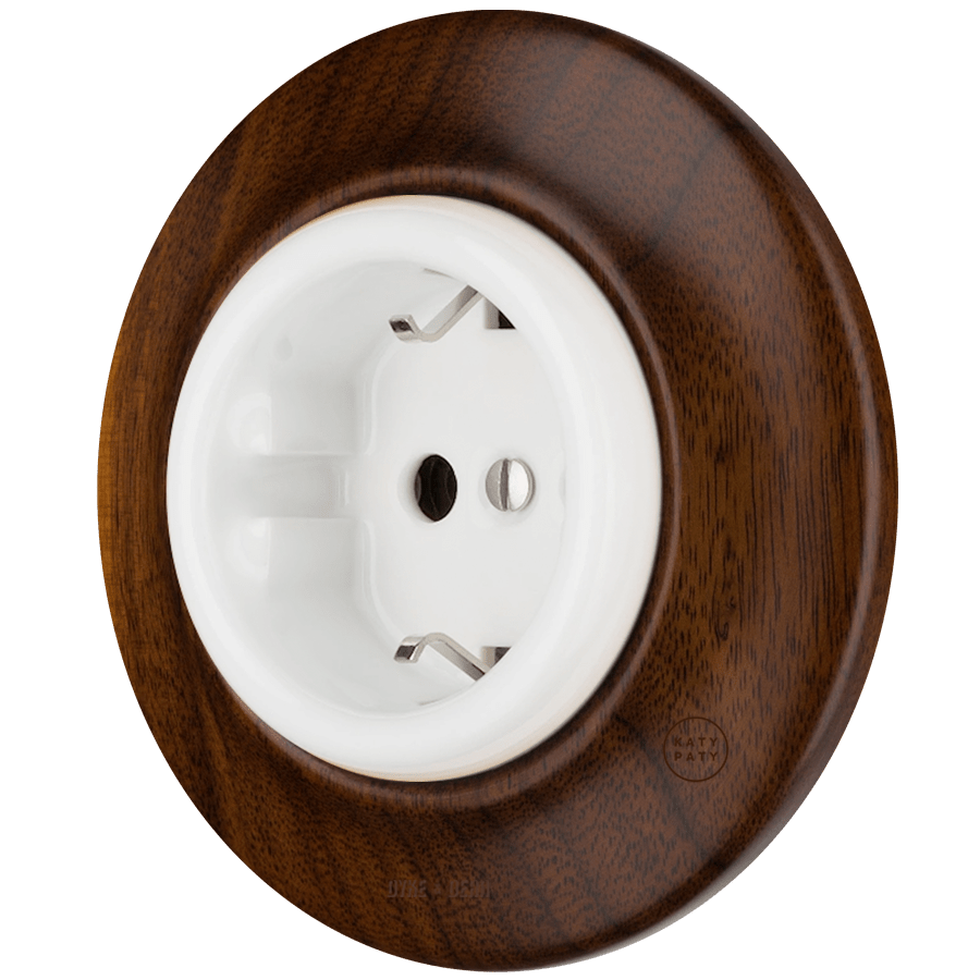 WOODEN PORCELAIN WALL SOCKET NUCLEUS SCHUKO - DYKE & DEAN