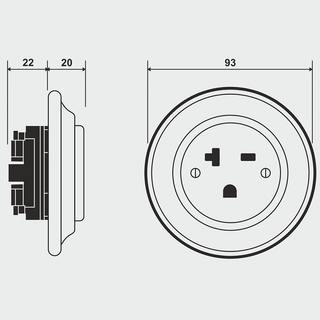 WOODEN PORCELAIN WALL SOCKET NUCLEUS USA 20A - DYKE & DEAN