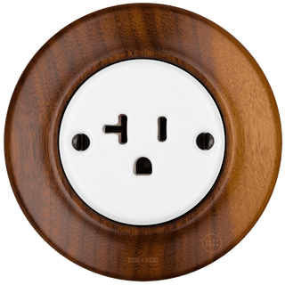 WOODEN PORCELAIN WALL SOCKET NUTMAG USA 20A - DYKE & DEAN